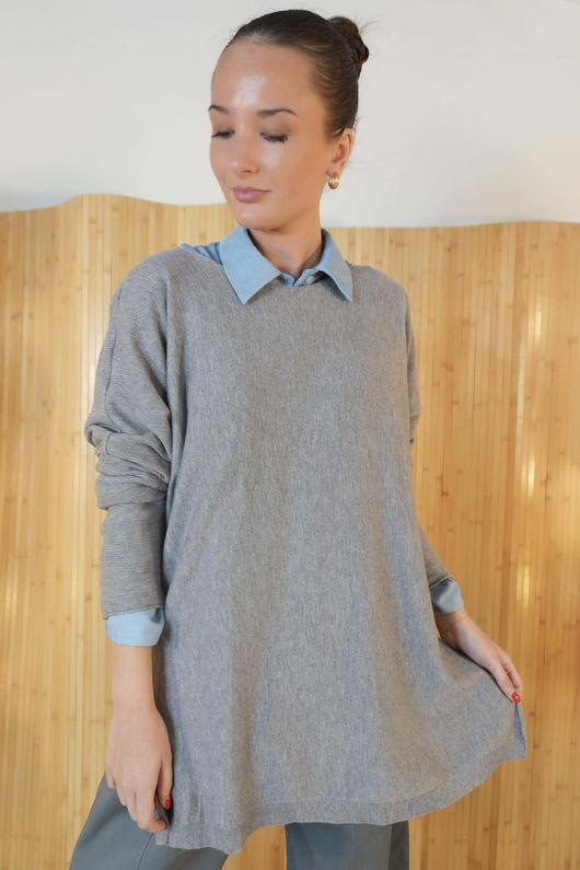 Winnie Ribby Stretch Longline Fine Knit Grey Marl /6 **